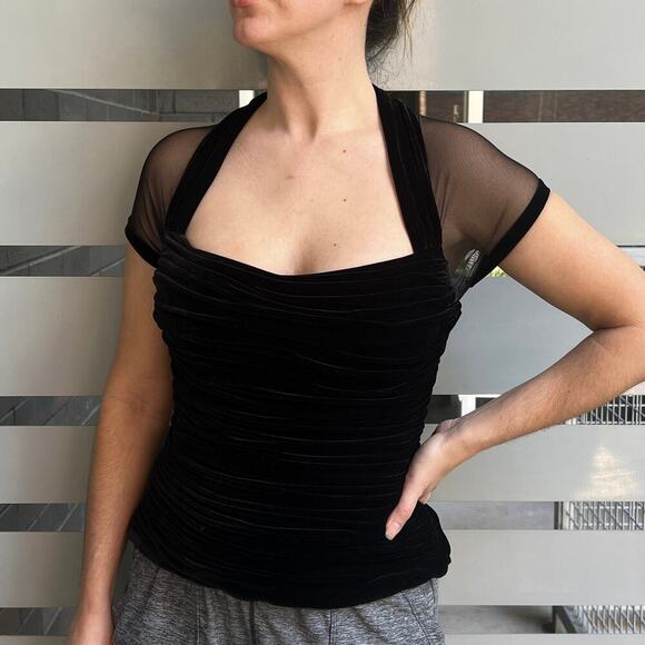 Tadashi Collection Black Velvet Semi-Sheer Formal Bustier Top Size XS - Picture 1 of 10